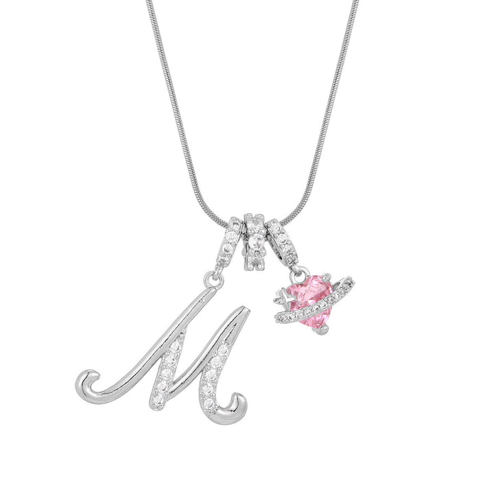 Collier tendance style dopamine avec pendentif cœur rose et lettre - M - Argent - image 40