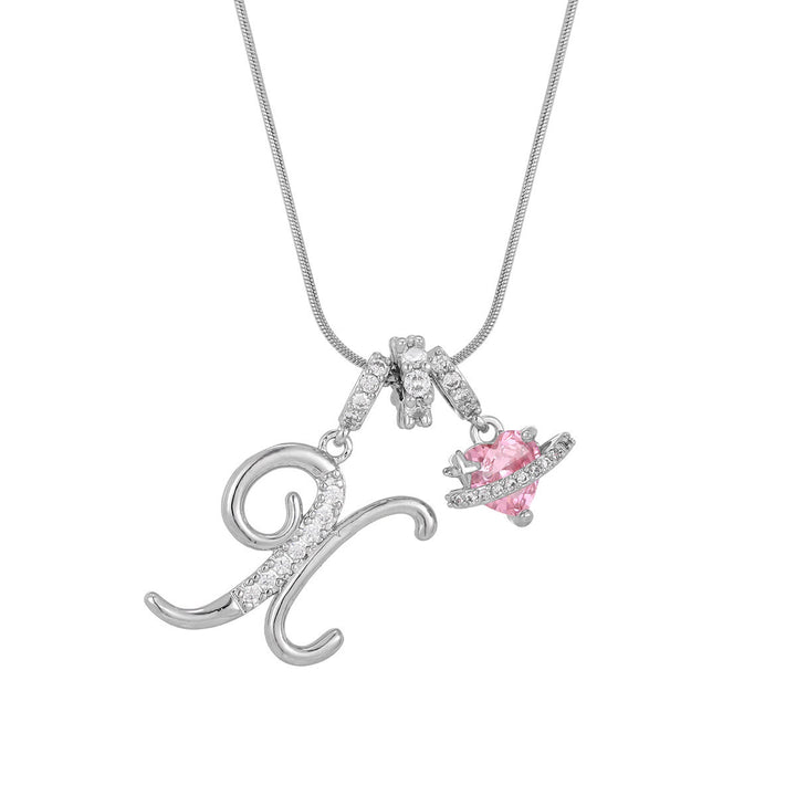 Collier tendance style dopamine avec pendentif cœur rose et lettre - X - Argent - image 51