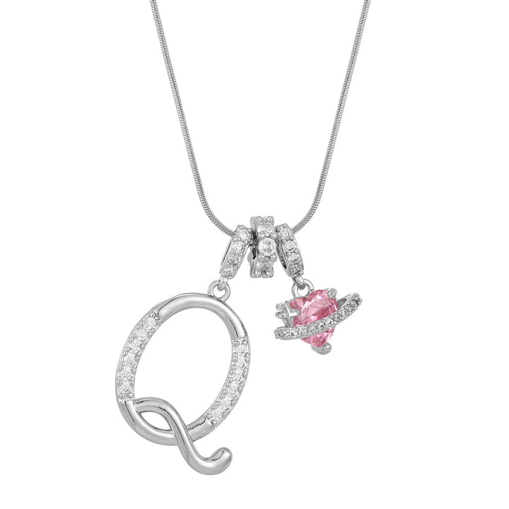 Collier tendance style dopamine avec pendentif cœur rose et lettre - Q - Argent - image 44
