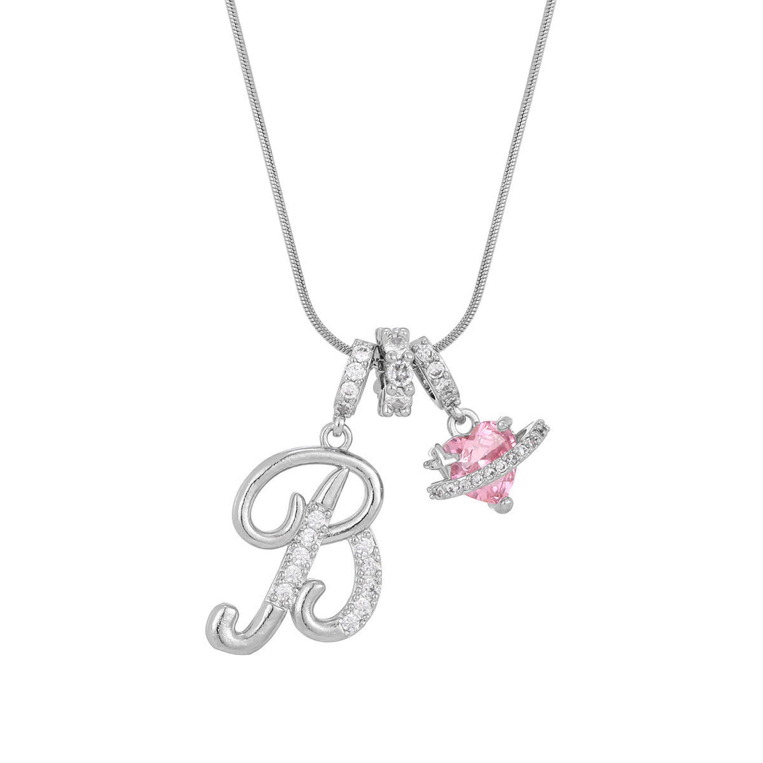 Collier tendance style dopamine avec pendentif cœur rose et lettre - B - Argent - image 30