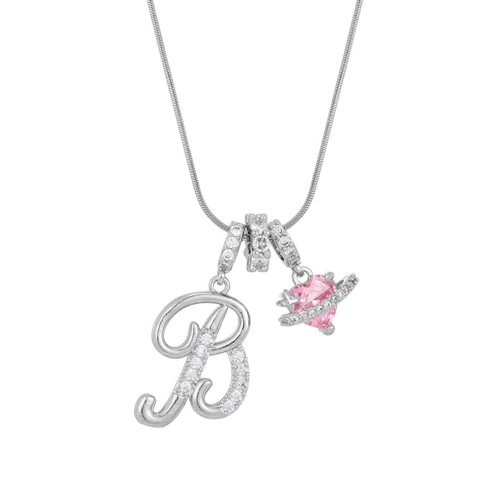 Collier tendance style dopamine avec pendentif cœur rose et lettre - B - Argent - image 30