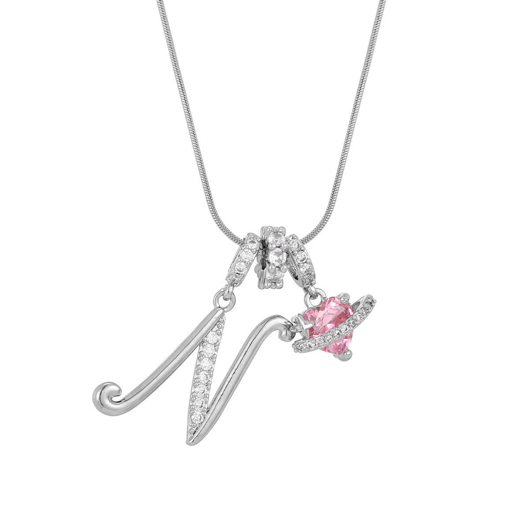 Collier tendance style dopamine avec pendentif cœur rose et lettre - N - Argent - image 41