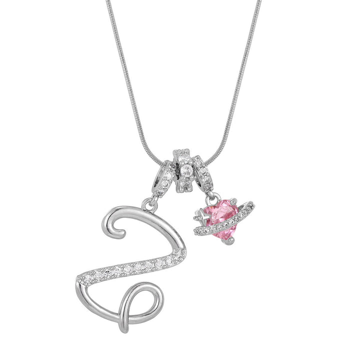 Collier tendance style dopamine avec pendentif cœur rose et lettre - Z - Argent - image 53