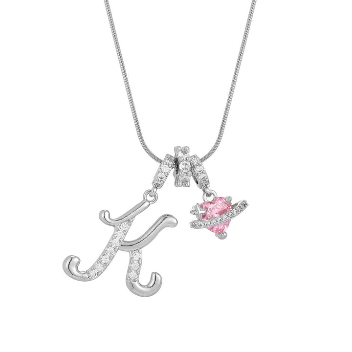 Collier tendance style dopamine avec pendentif cœur rose et lettre - K - Argent - image 28