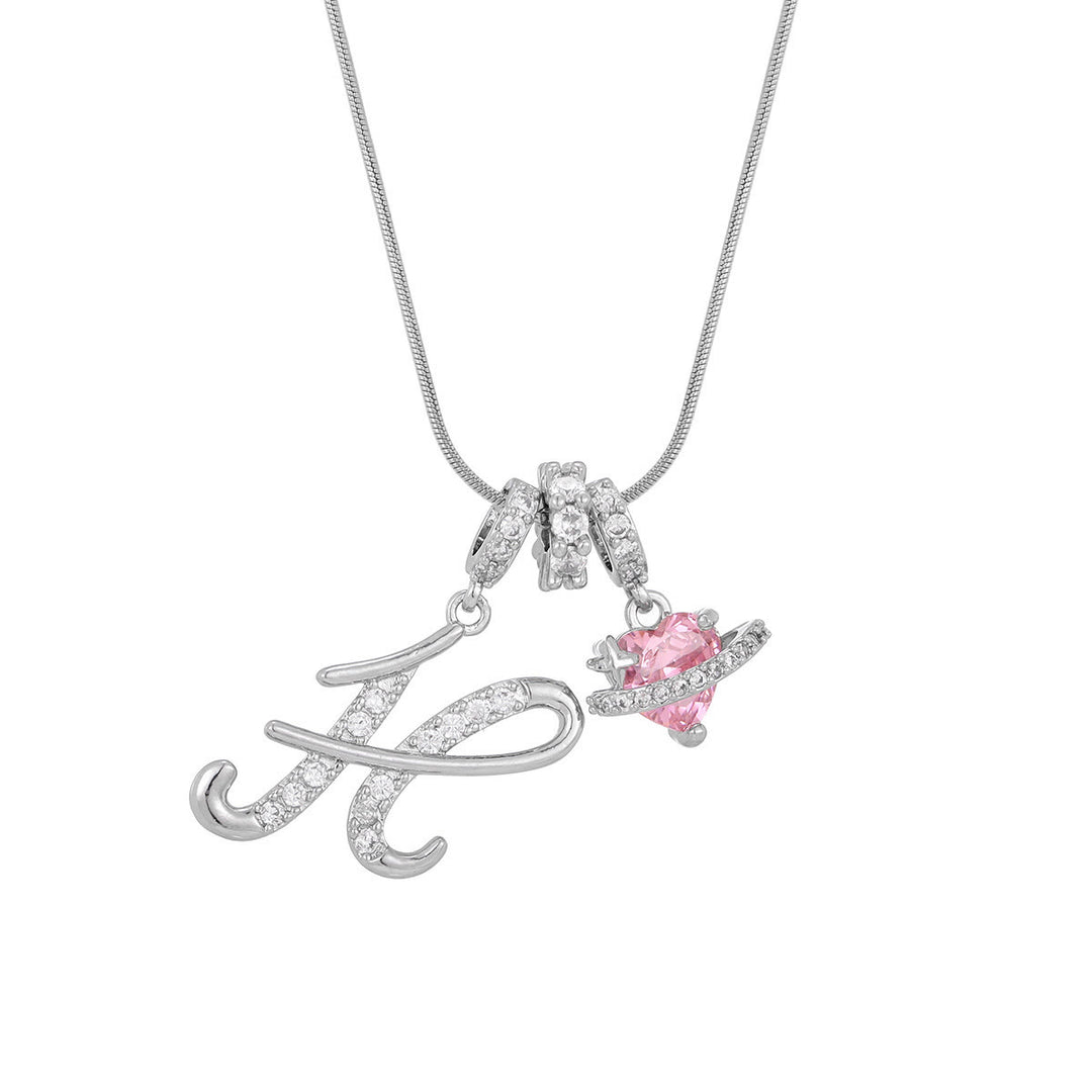 Collier tendance style dopamine avec pendentif cœur rose et lettre - H - Argent - image 36