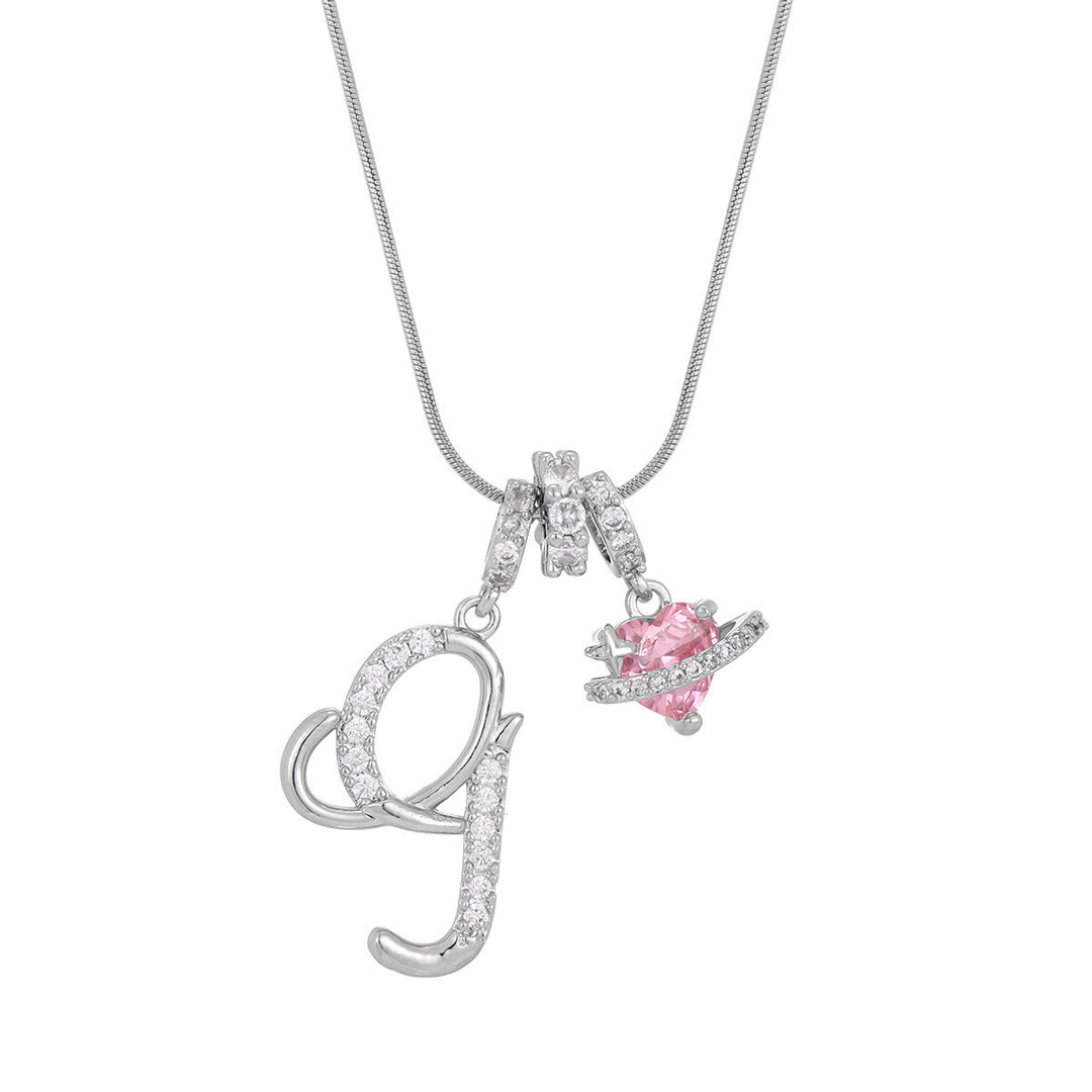 Collier tendance style dopamine avec pendentif cœur rose et lettre - G - Argent - image 35