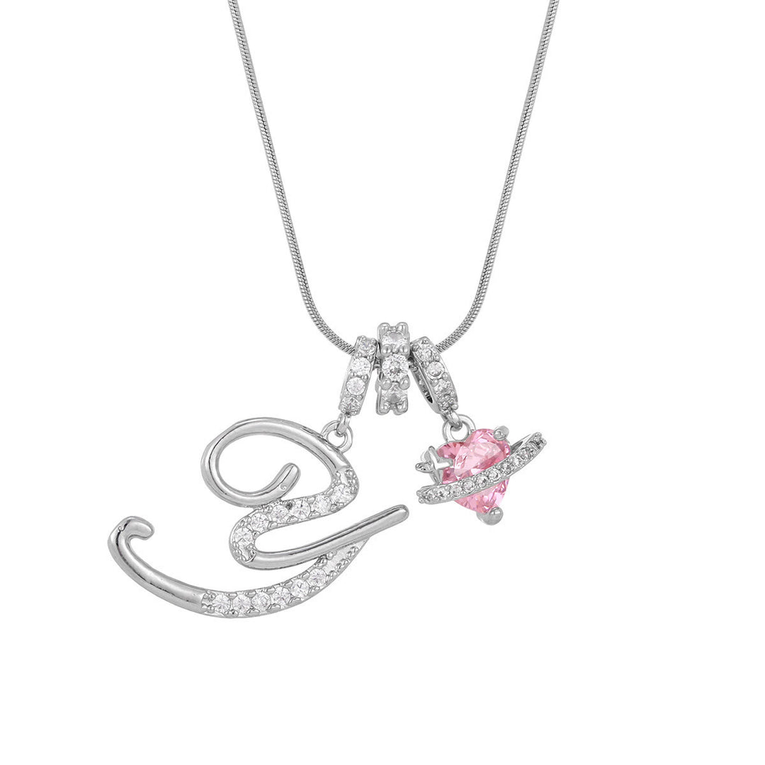 Collier tendance style dopamine avec pendentif cœur rose et lettre - Y - Argent - image 52