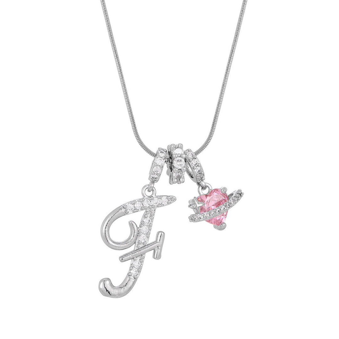 Collier tendance style dopamine avec pendentif cœur rose et lettre - F - Argent - image 34