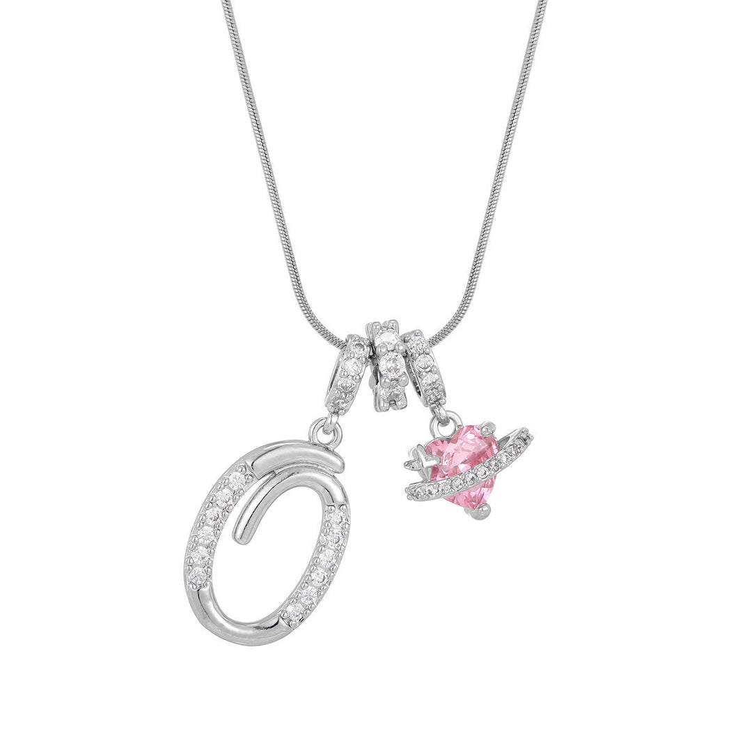 Collier tendance style dopamine avec pendentif cœur rose et lettre - O - Argent - image 42