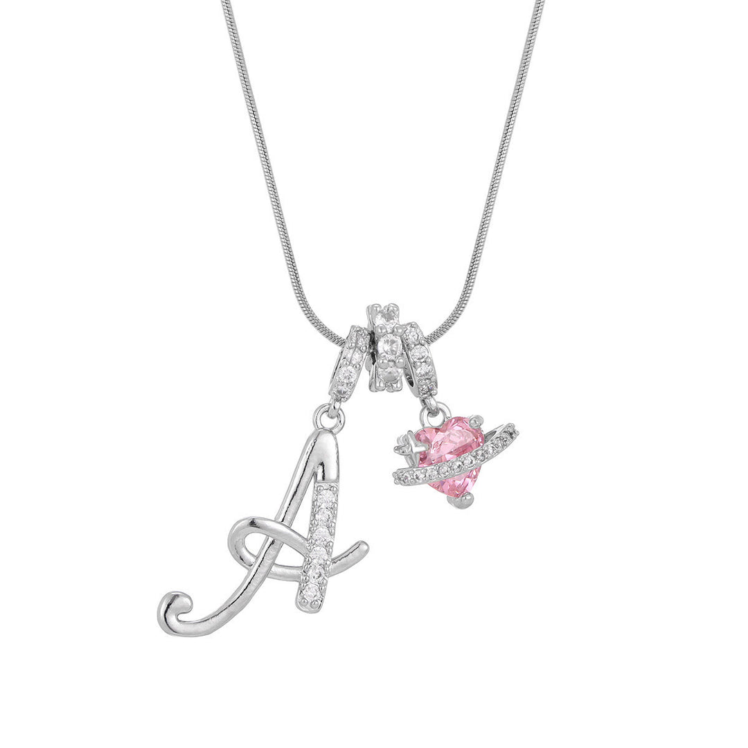 Collier tendance style dopamine avec pendentif cœur rose et lettre - UN - Argent - image 29