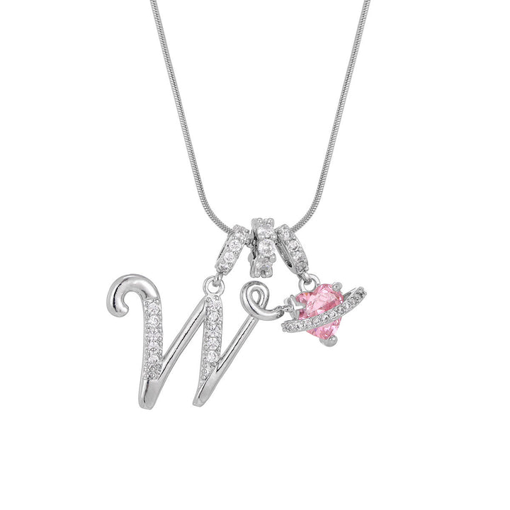 Collier tendance style dopamine avec pendentif cœur rose et lettre - W - Argent - image 50