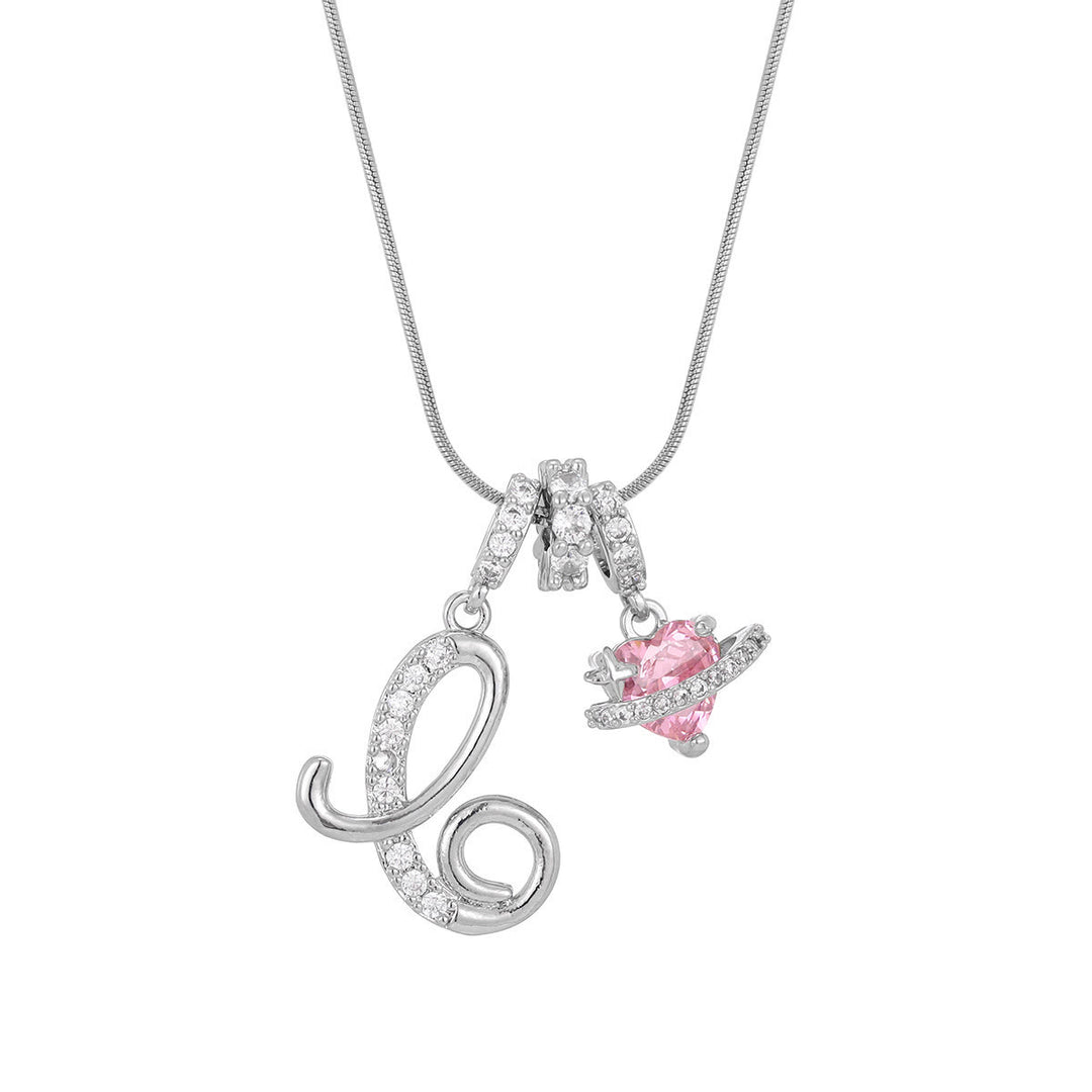 Collier tendance style dopamine avec pendentif cœur rose et lettre - C - Argent - image 31