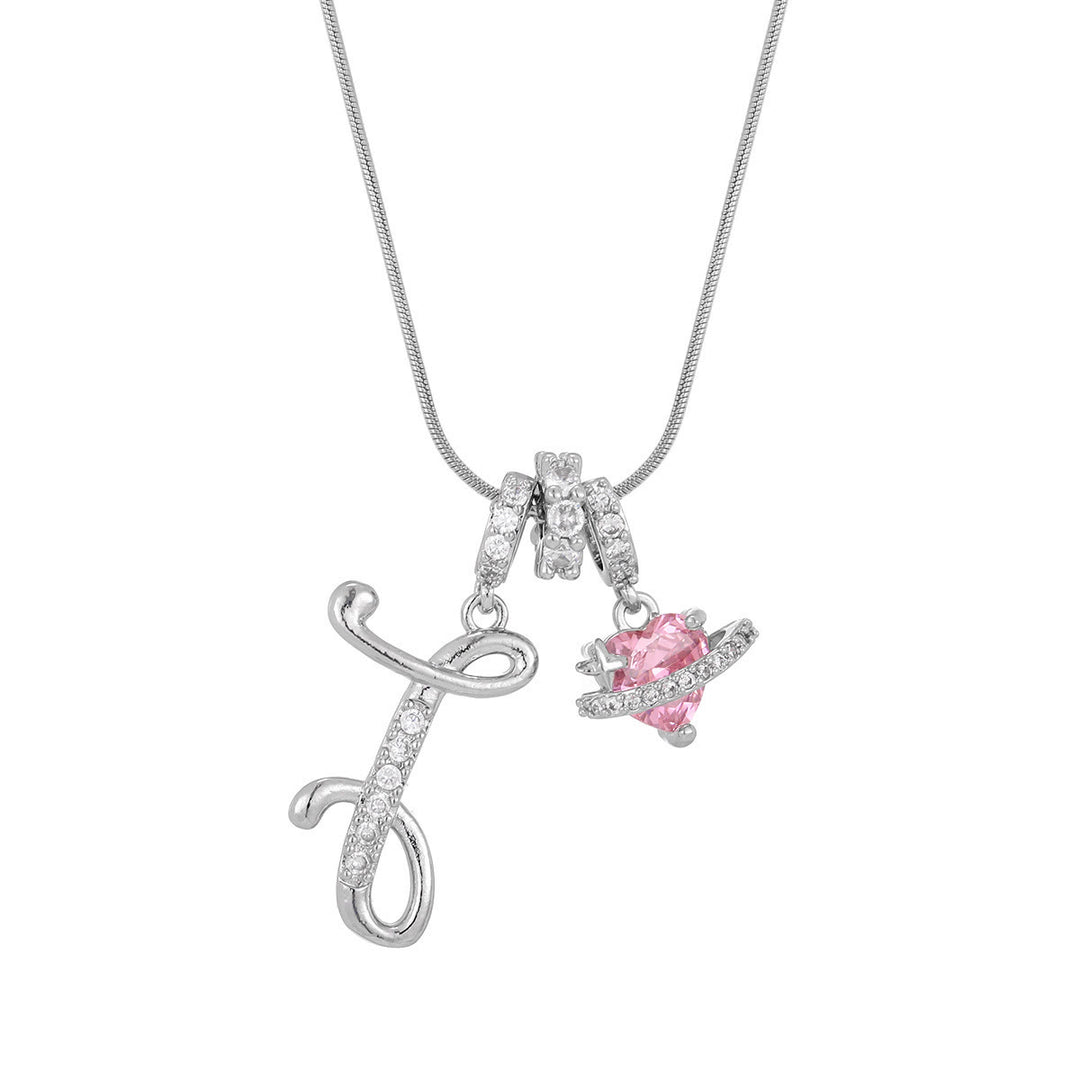 Collier tendance style dopamine avec pendentif cœur rose et lettre - je - Argent - image 37