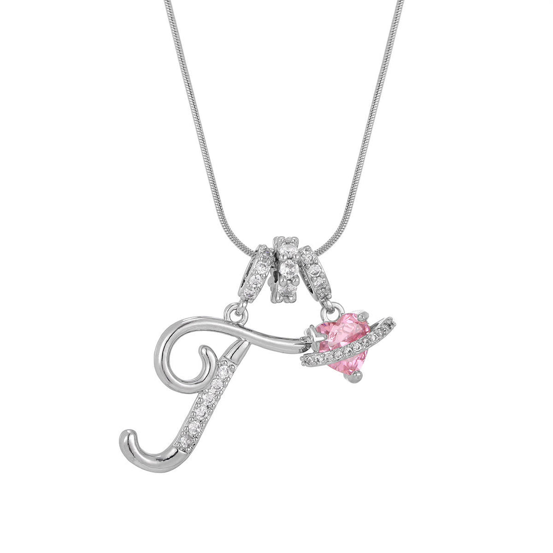Collier tendance style dopamine avec pendentif cœur rose et lettre - T - Argent - image 47