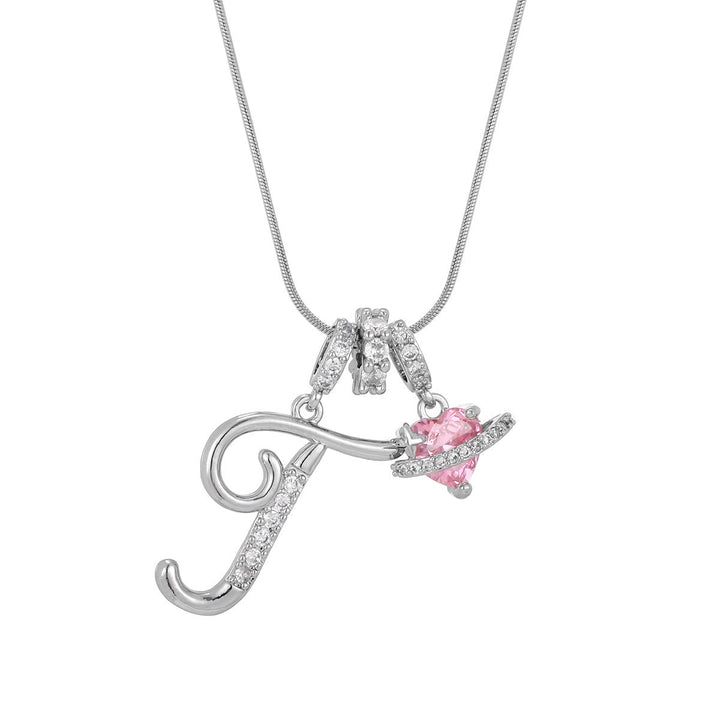Collier tendance style dopamine avec pendentif cœur rose et lettre - T - Argent - image 47