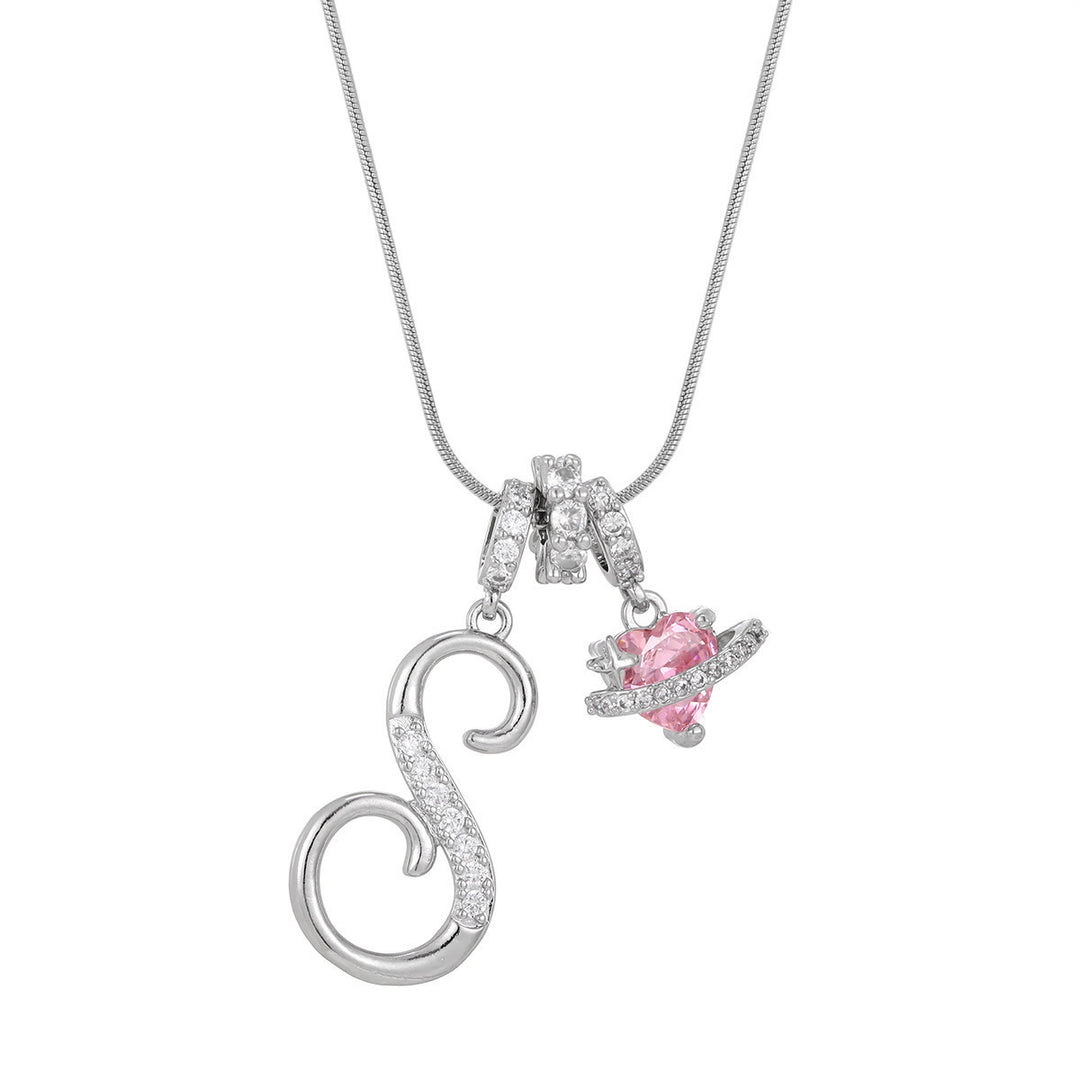 Collier tendance style dopamine avec pendentif cœur rose et lettre - S - Argent - image 46