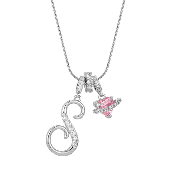 Collier tendance style dopamine avec pendentif cœur rose et lettre - S - Argent - image 46