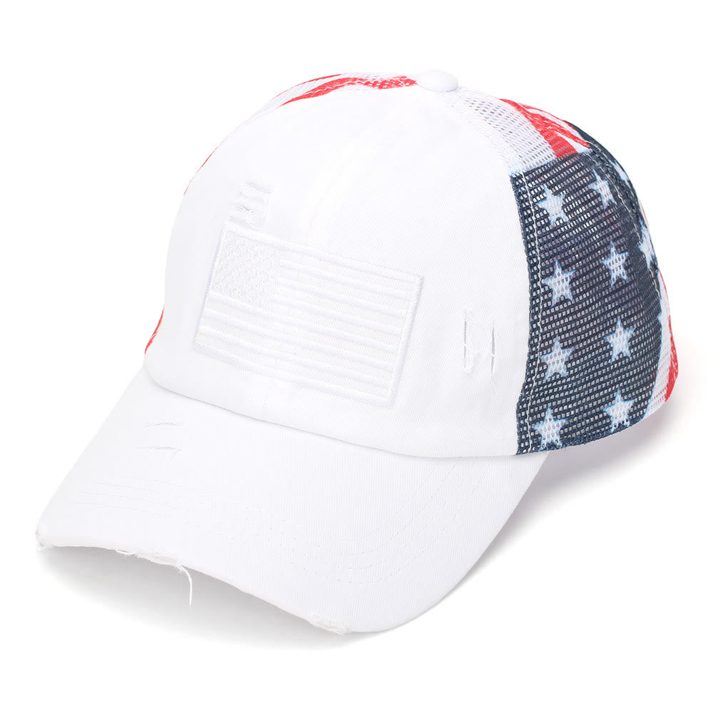 Casquette de baseball tactique en denim délavé respirant avec queue de cheval ajustable - Blanc - Réglable (22 7/8"-24 1/2") - image 4
