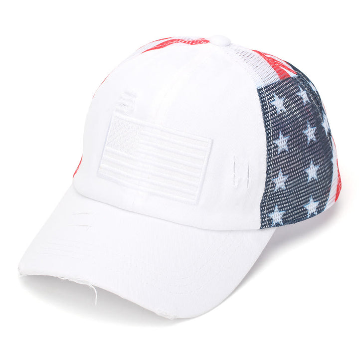 Casquette de baseball tactique en denim délavé respirant avec queue de cheval ajustable - Blanc - Réglable (22 7/8"-24 1/2") - image 4