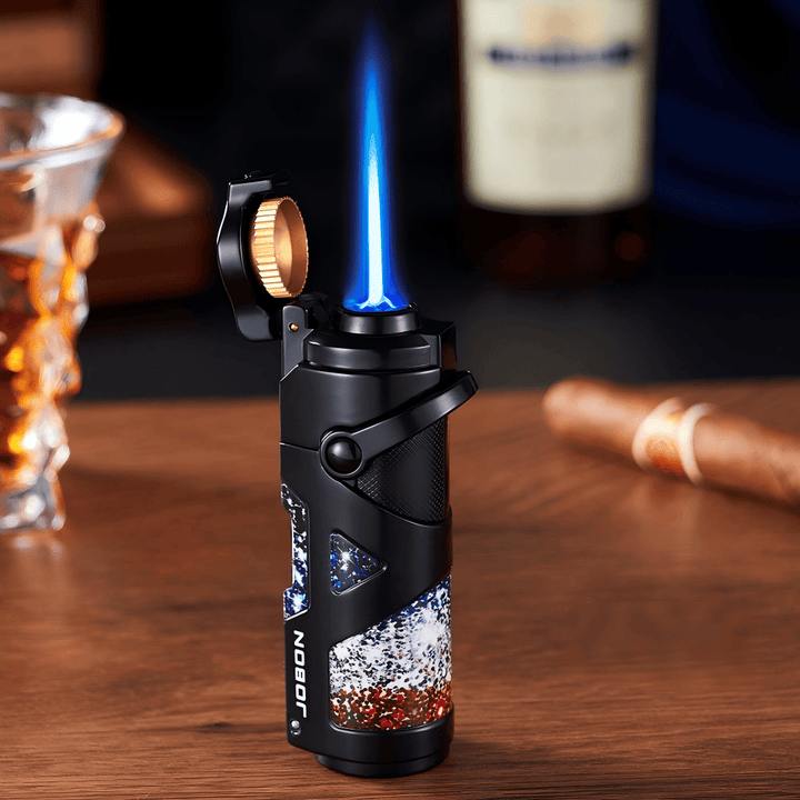 Briquet à cigares haut de gamme coupe-vent à flamme bleue et butane - Noir électrophorétique - image 2
