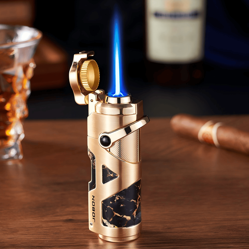 Briquet à cigares haut de gamme coupe-vent à flamme bleue et butane - Doré - image 0