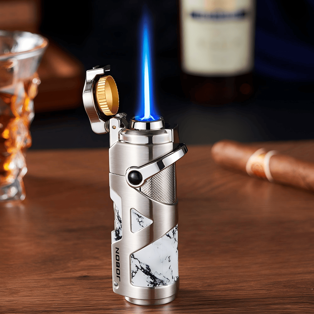 Briquet à cigares haut de gamme coupe-vent à flamme bleue et butane - Blanc - image 1
