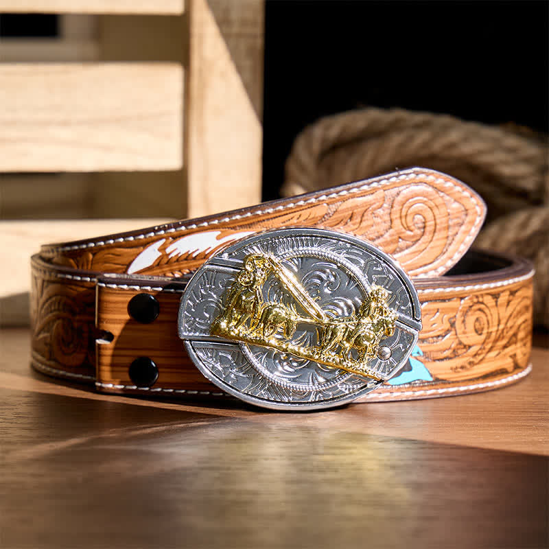 Ceinture en cuir avec boucle dorée et couteau pliant dissimulé, style western, à monter soi-même. - Calèche - Ceinture de plumes brunes - 40 - image 7