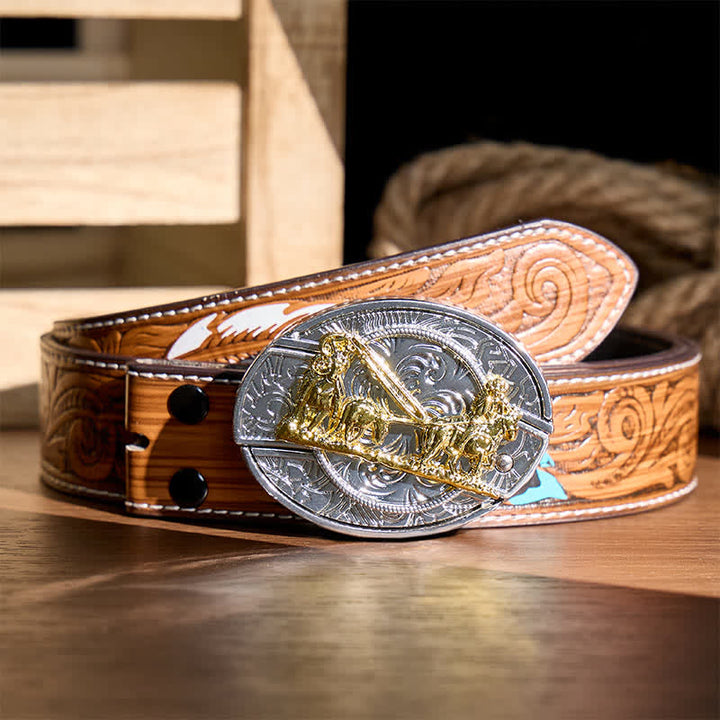 Ceinture en cuir avec boucle dorée et couteau pliant dissimulé, style western, à monter soi-même. - Calèche - Ceinture de plumes brunes - 40 - image 7
