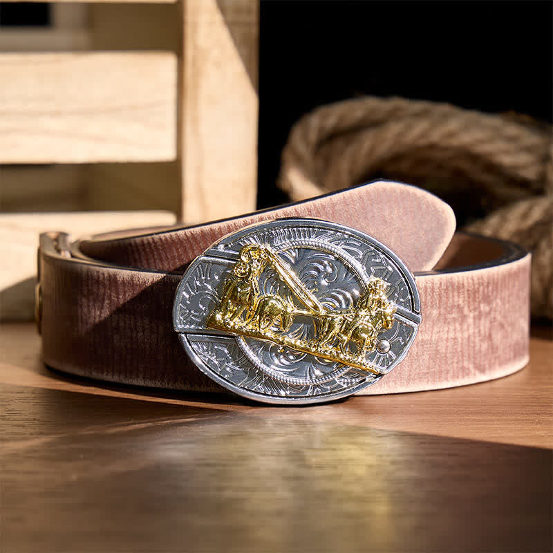 Ceinture en cuir avec boucle dorée et couteau pliant dissimulé, style western, à monter soi-même. - Calèche - Ceinture marron vieillie - 42 - image 5