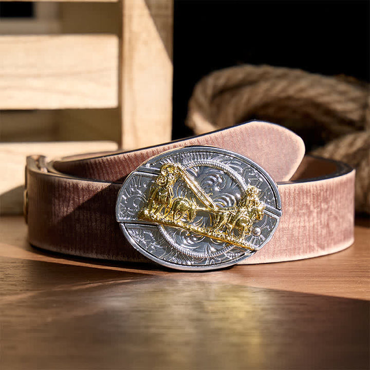 Ceinture en cuir avec boucle dorée et couteau pliant dissimulé, style western, à monter soi-même. - Calèche - Ceinture marron vieillie - 42 - image 5