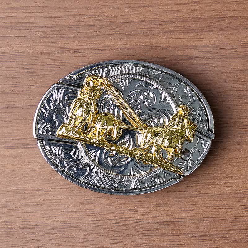 Ceinture en cuir avec boucle dorée et couteau pliant dissimulé, style western, à monter soi-même. - image 9