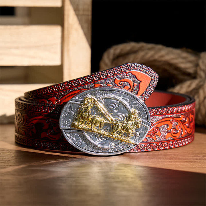 Ceinture en cuir avec boucle dorée et couteau pliant dissimulé, style western, à monter soi-même. - Calèche - Ceinture sculptée marron - 42 - image 6