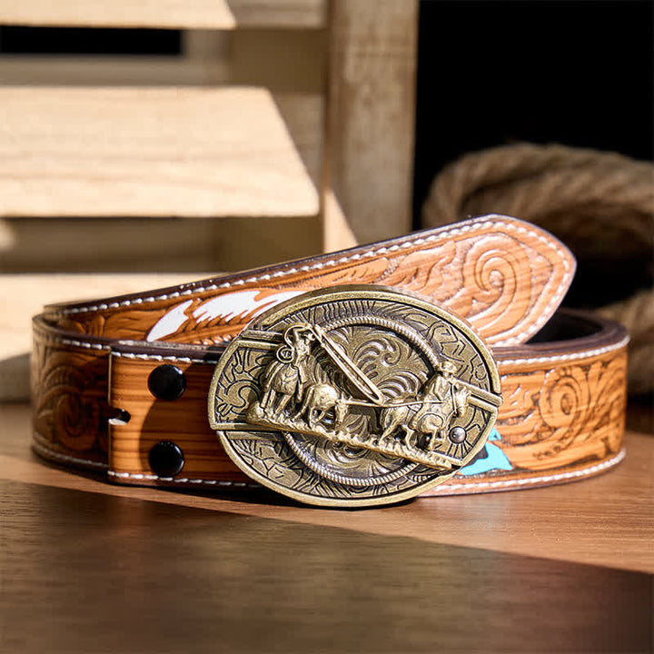 Ceinture en cuir avec boucle western et couteau pliant dissimulé, inspirée des calèches en bronze - Calèche - Ceinture de plumes brunes - 40 - image 7