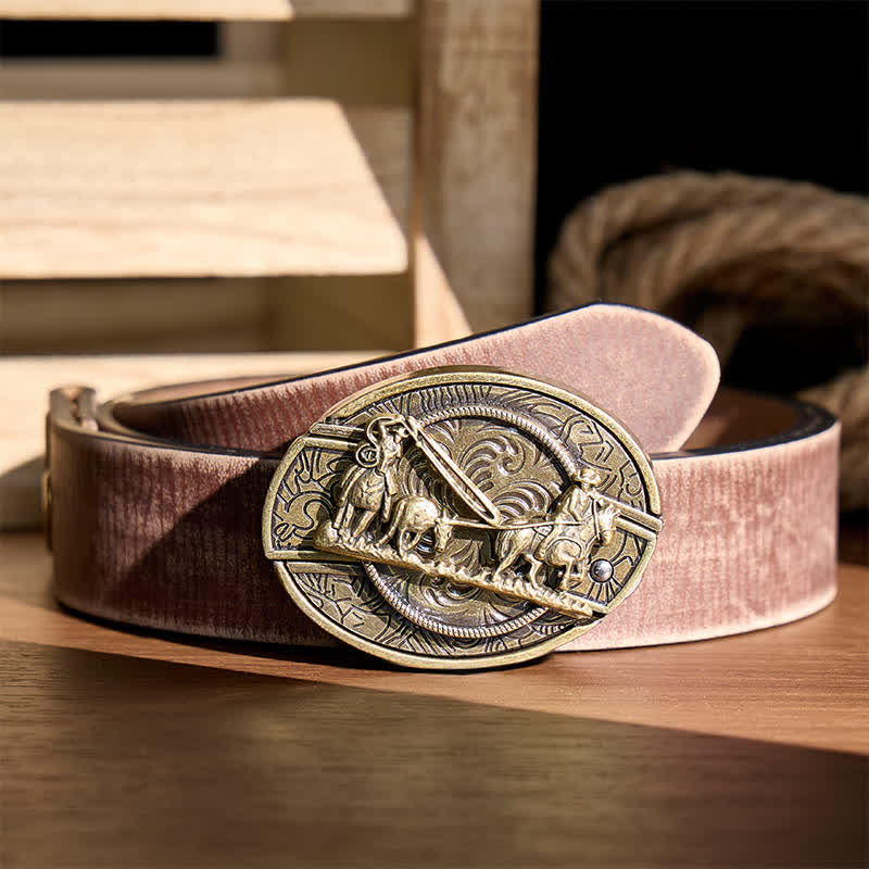Ceinture en cuir avec boucle western et couteau pliant dissimulé, inspirée des calèches en bronze - Calèche - Ceinture marron vieillie - 42 - image 5
