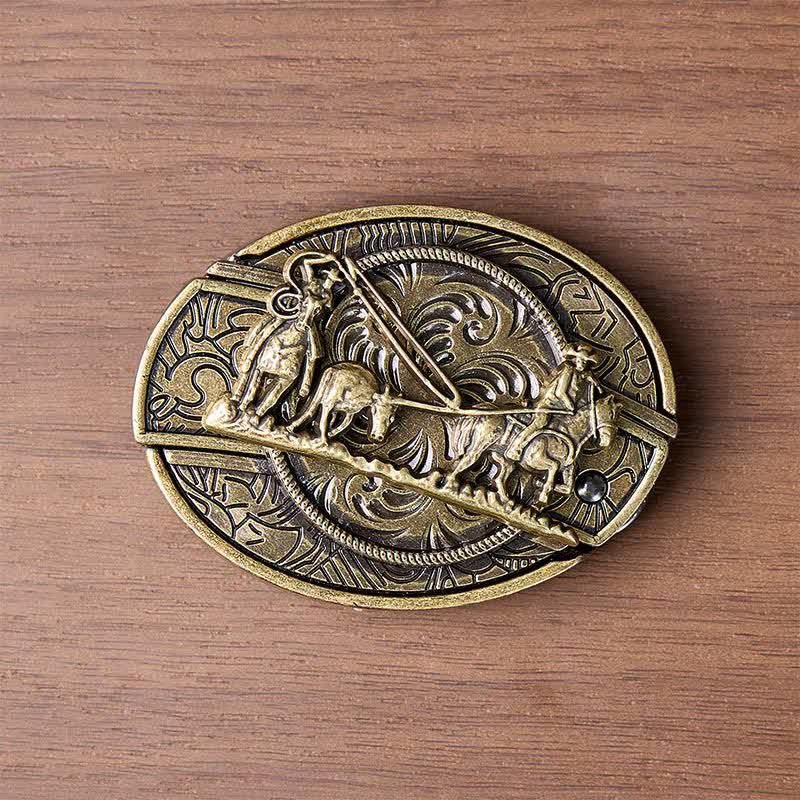 Ceinture en cuir avec boucle western et couteau pliant dissimulé, inspirée des calèches en bronze - image 9