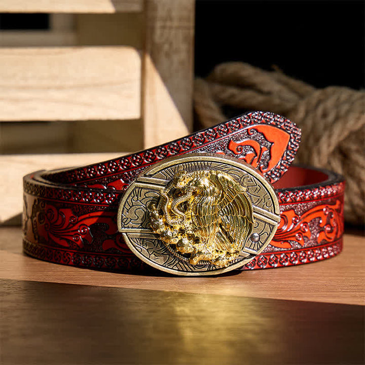 Couteau pliant caché Gold Eagle Serpent DIY avec boucle en bronze et ceinture en cuir - Aigle et Serpent - Ceinture sculptée marron - 42 - image 6