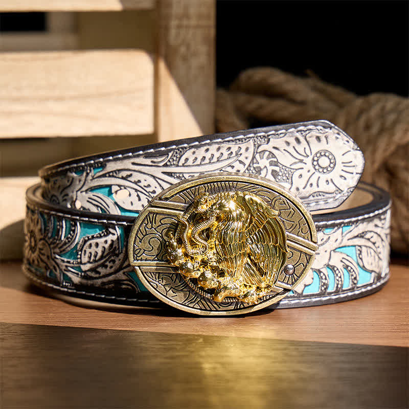 Couteau pliant caché Gold Eagle Serpent DIY avec boucle en bronze et ceinture en cuir - Aigle et Serpent - Ceinture à fleurs grises - 42 - image 8
