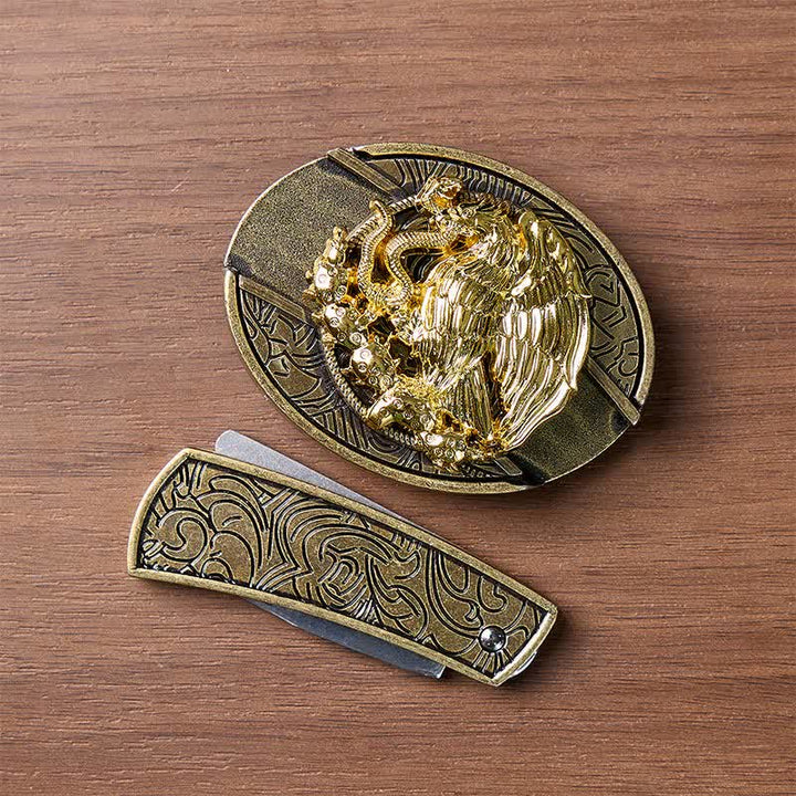 Couteau pliant caché Gold Eagle Serpent DIY avec boucle en bronze et ceinture en cuir - image 10