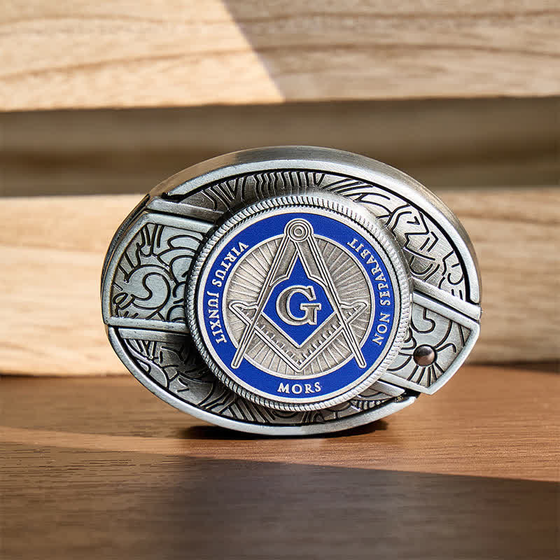 Boucle de couteau pliant dissimulée à l'aide d'un symbole maçonnique en émail bleu, à monter soi-même, ceinture en cuir - Bleu - Sans ceinture - Ceinture non incluse - image 0