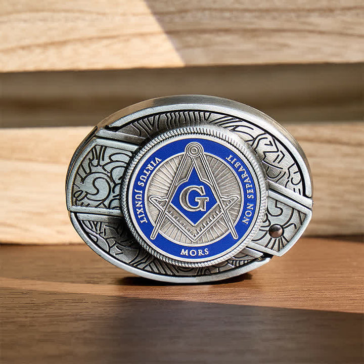 Boucle de couteau pliant dissimulée à l'aide d'un symbole maçonnique en émail bleu, à monter soi-même, ceinture en cuir - Bleu - Sans ceinture - Ceinture non incluse - image 0