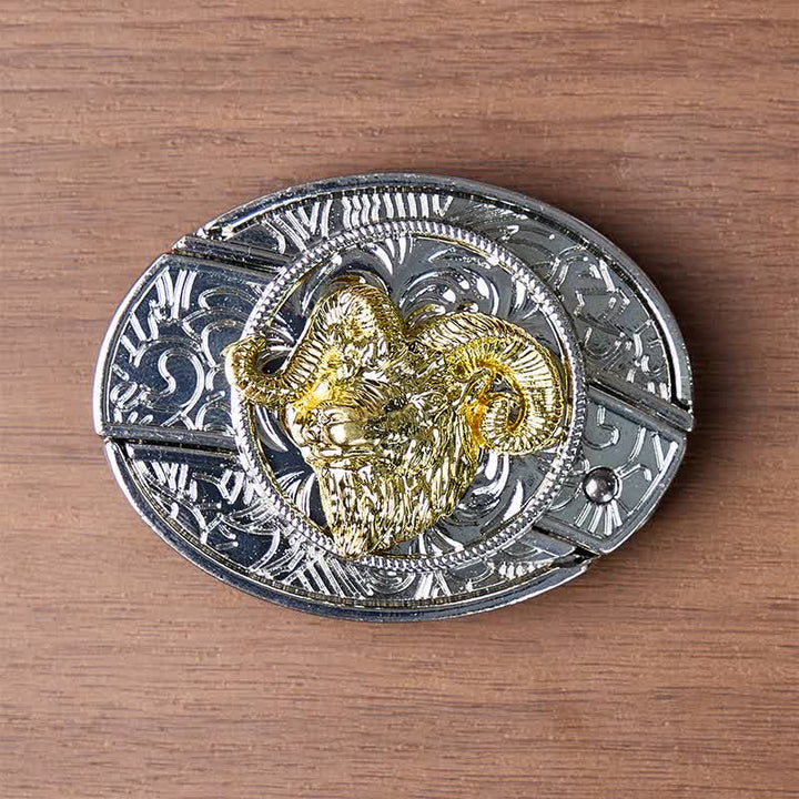Boucle de couteau pliant dissimulé à tête de bélier argentée et dorée, ceinture en cuir - image 9