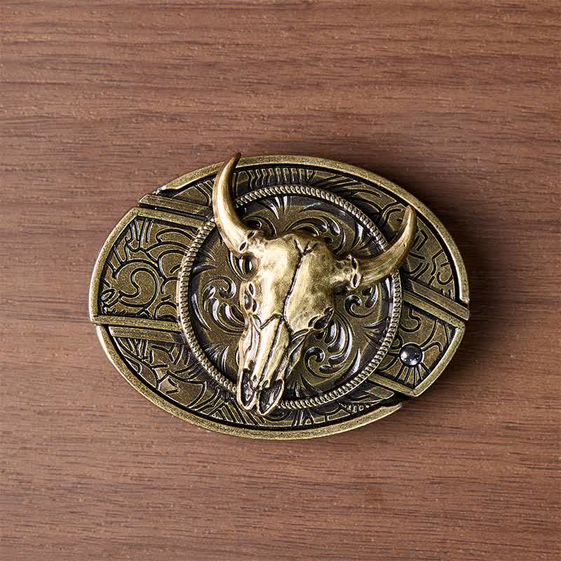 Couteau pliant dissimulé à tête de Longhorn à faire soi-même, boucle en bronze antique, ceinture en cuir - image 10