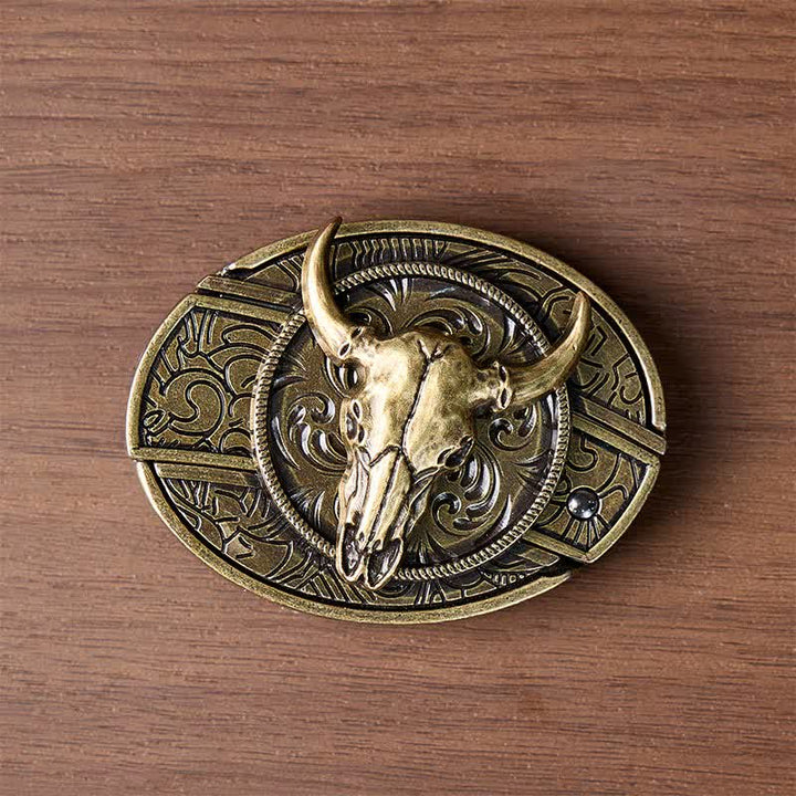 Couteau pliant dissimulé à tête de Longhorn à faire soi-même, boucle en bronze antique, ceinture en cuir - image 10