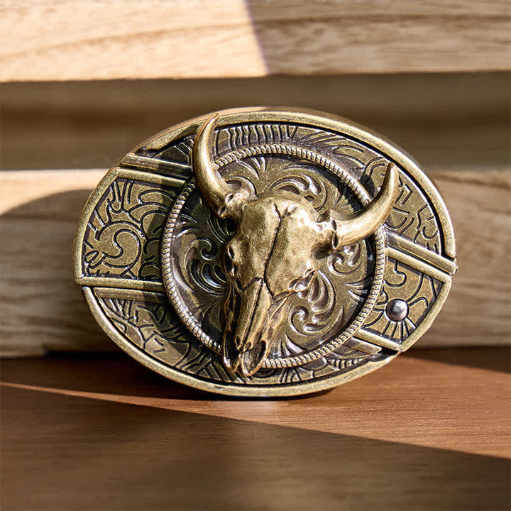 Couteau pliant dissimulé à tête de Longhorn à faire soi-même, boucle en bronze antique, ceinture en cuir - Longhorn - Sans ceinture - Ceinture non incluse - image 0