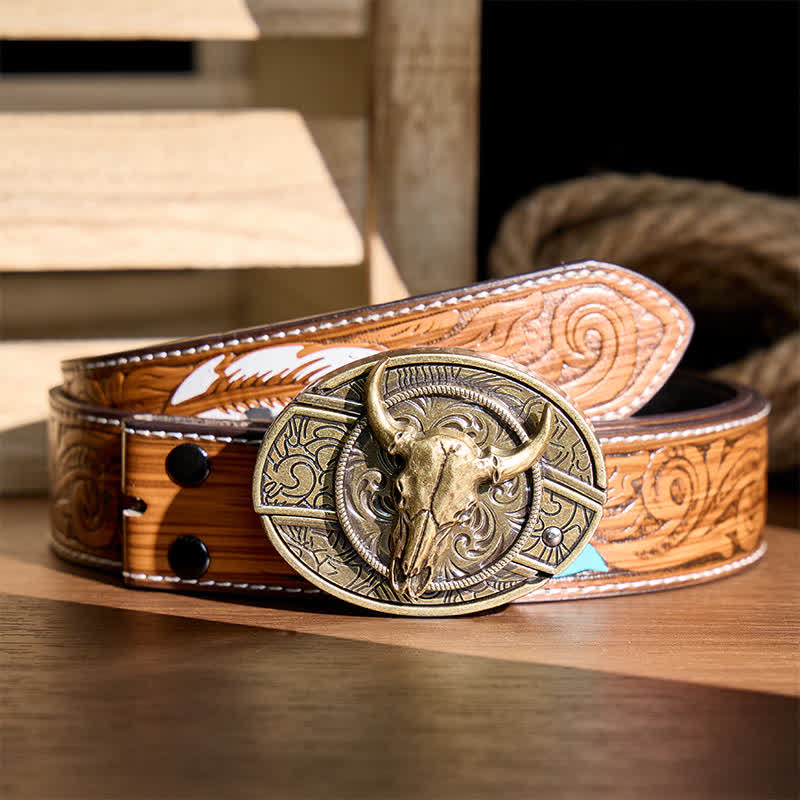 Couteau pliant dissimulé à tête de Longhorn à faire soi-même, boucle en bronze antique, ceinture en cuir - Longhorn - Ceinture de plumes brunes - 40 - image 7