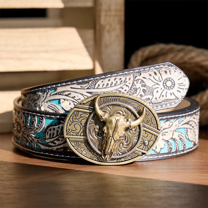 Couteau pliant dissimulé à tête de Longhorn à faire soi-même, boucle en bronze antique, ceinture en cuir - Longhorn - Ceinture à fleurs grises - 42 - image 8