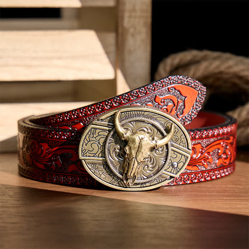 Couteau pliant dissimulé à tête de Longhorn à faire soi-même, boucle en bronze antique, ceinture en cuir - Longhorn - Ceinture sculptée marron - 42 - image 6