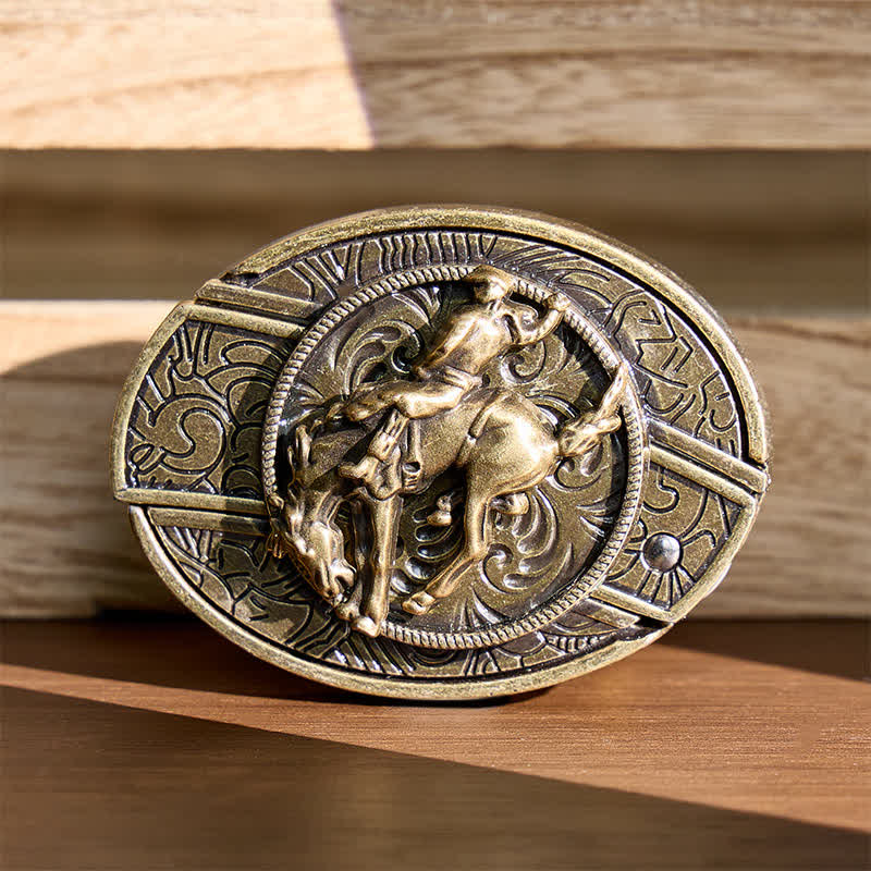Couteau pliant dissimulé à faire soi-même pour cavalier de rodéo western, boucle en bronze, ceinture en cuir - Cavalier de rodéo bronco - Sans ceinture - Ceinture non incluse - image 0