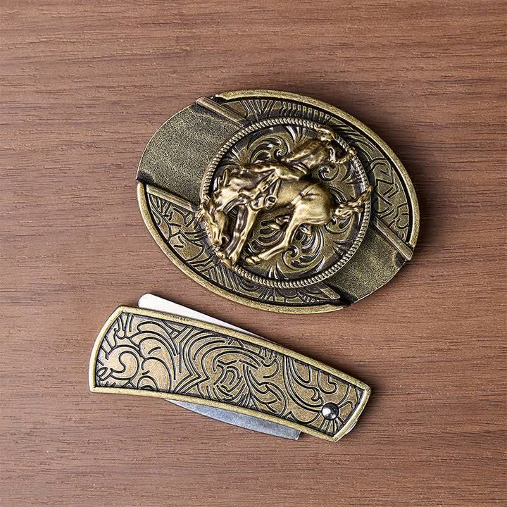 Couteau pliant dissimulé à faire soi-même pour cavalier de rodéo western, boucle en bronze, ceinture en cuir - image 10