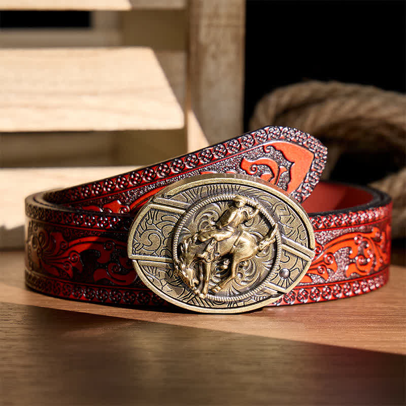 Couteau pliant dissimulé à faire soi-même pour cavalier de rodéo western, boucle en bronze, ceinture en cuir - Cavalier de rodéo bronco - Ceinture sculptée marron - 42 - image 6